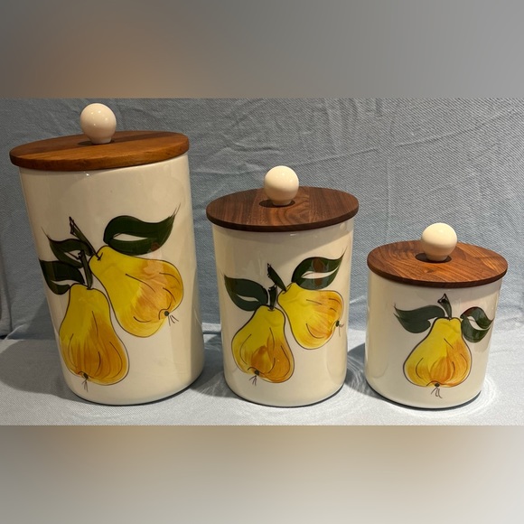 Vintage Pear Theme Ceramic Kitchen Canisters - Set of 3